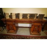 Victorian carved oak pedestal sideboard (later shelves)