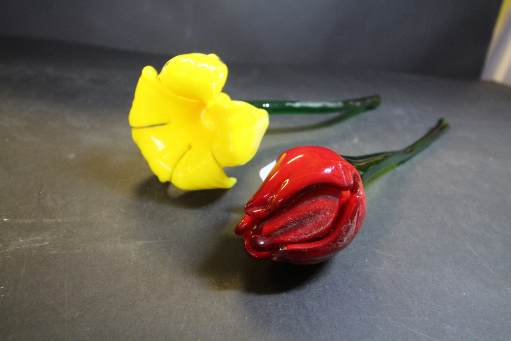 2 x 12" Murano type glass flowers