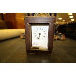 Brass Carriage Clock with Platform Cylinder Escapement fitted case and key
