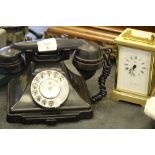 Battery-operated carriage clock & vintage telephone