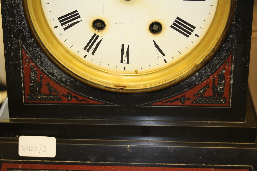 Victorian Egyptian Revival slate mantel clock from Armathwaite Hall, Bassenthwaite - Image 3 of 3