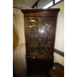 Double oak corner cupboard - glazed top