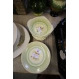 Set of Gray's Pottery "Sunbuff" design vintage fruit bowls with saucers