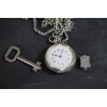 Silver fob watch and various chains
