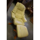 Morris Cream Leather Recliner Armchair & Footstool