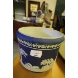 Adams blue 'Jasper Ware' jardiniere hunting scene