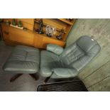 Stressless Green Leather Chair & Stool