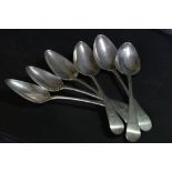 6 George III silver Old English pattern dessert spoons, London , 1791, 1799, 1798, assorted makers