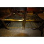 Pair of brass framed glass topped coffee tables