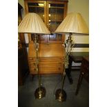 Pair of brass lamps