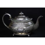 Georgian silver teapot Edinburgh 1814 - embossed and chased 771grams, hallmarks to cover