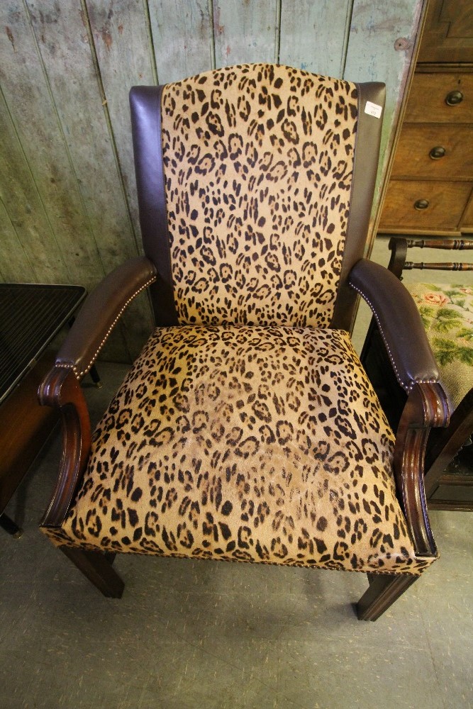 Leather & Leopard Print Fabric Armchair