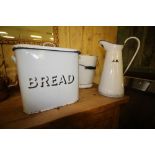 Enamelled Bread bin, Jug and Bucket