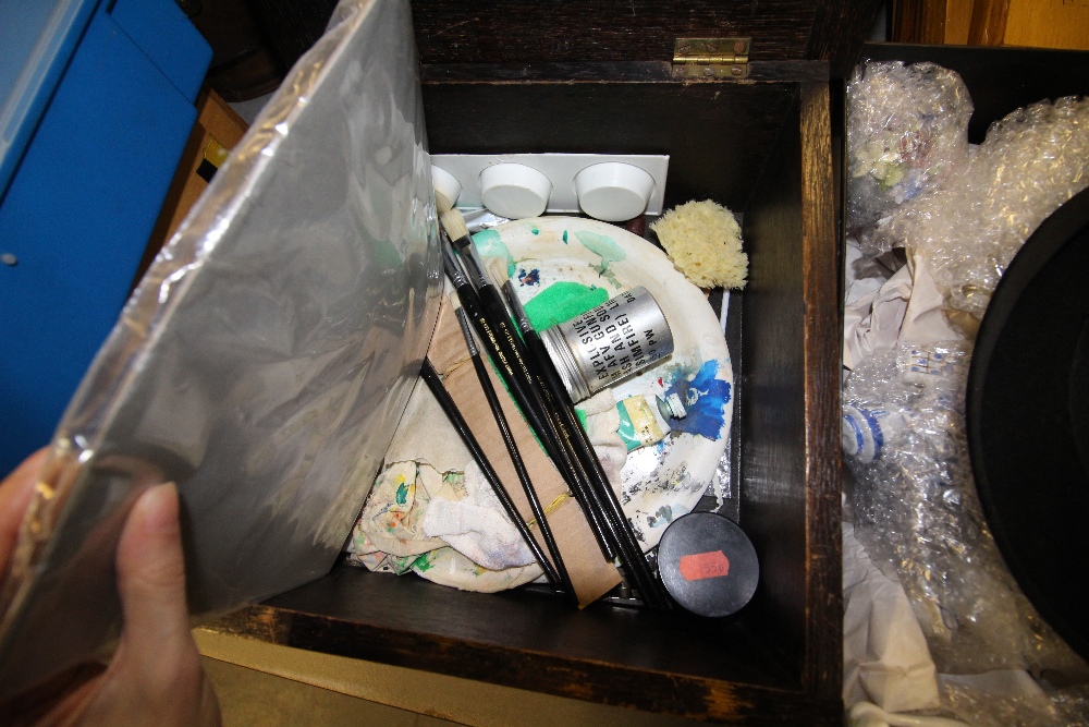 two wooden boxes, silver plated kettle, box of coins and wooden pictures - Image 2 of 5