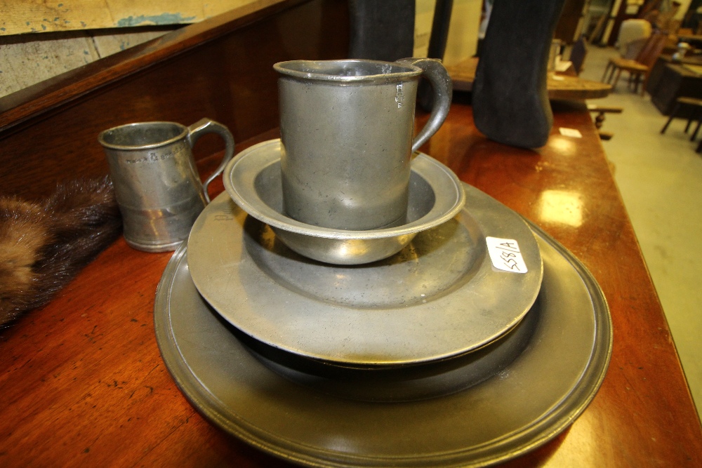 Pitfour pewter plate and other pewter items