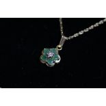 9ct diamond and emerald 6 stone pendant and 9ct chain