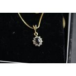 9ct sapphire and diamond pendant on 9ct chain