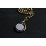 9ct Gold Mounted Bloodstone and Carnelian swivel fob with 9k gold chain, 34g gross
