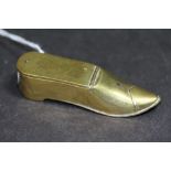 Late Victorian brass shoe vesta case with integral cigar cutter