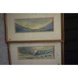 J. Campbell, pair of watercolours, glacial scenes, framed