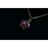 9ct diamond and ruby 6 stone pendant and chain