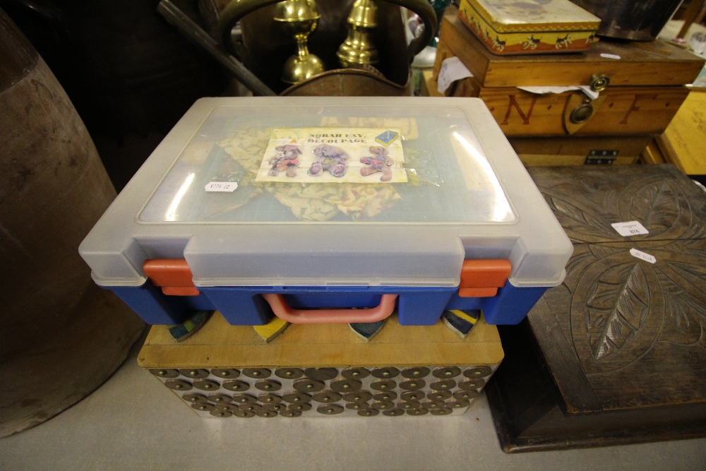 two wooden boxes, silver plated kettle, box of coins and wooden pictures - Image 5 of 5