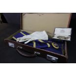 Leather Case of Masonic Regalia inc silver guilt Jewel