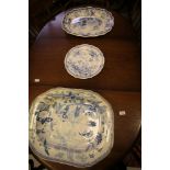 3 late Georgian blue printed platters