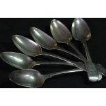 6 Fiddle pattern silver George III spoons, London 1790, maker William Eley, William Fearn &