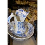 Chinese export blue and white jug and basin