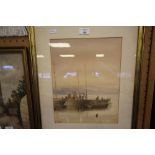 R Wright - Watercolour, Mud Barges, Southampton Water, signed & dated 1986, label verso, later