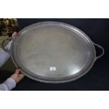Large Victorian silver two-handled tray with presentation inscription to Thomas Fuller (Shorham)