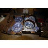 Two boxes of blue and white wares