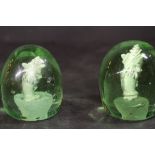 2 x Green Glass Dump Weights with Sulphide Inclusions