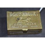 Early 20th century Canadian embossed brass advertising vesta case, by Caron Brothers, Montreal,