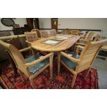 Solid Teak, Extending Garden table with 8 chairs and cushions