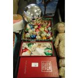 Silvered witch's type ball and vintage Christmas deer decoration