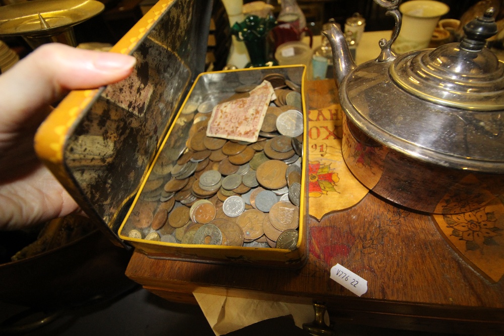 two wooden boxes, silver plated kettle, box of coins and wooden pictures - Image 4 of 5