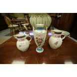 Minton two handled vase & 2 Coalport jugs