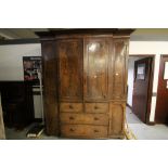 George III figured mahogany break-front linen press (converted to hanging)