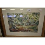 Jehanne La Quesne painting on silk Savernake II, framed