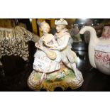 Continental soft paste porcelain figure - young couple group, crown over K mark to base, Dresden