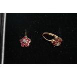 Pair of 9ct diamond and ruby 6 stone earrings