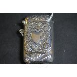 Early 20th Century American silver vesta case of large size, possible Gorham, embossed with leaf