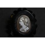 Shell Cameo brooch with jet surround