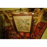 Oak and embroidery fire screen