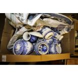 Box of Blue & White China, Spode etc