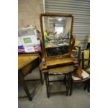 Two Victorian Toilet Mirrors, Table and Three Chairs