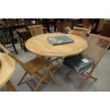 Round Table, 4 Chairs & Cushions - solid teak