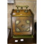 Victorian Walnut Coal Scuttle and Galvanized Bin